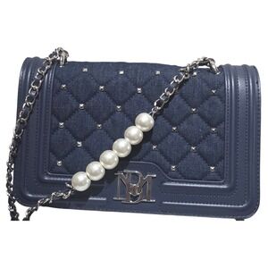Badgley Mischka Women's Quilted & Beaded Denim Crossbody Purse With Faux Pearls
